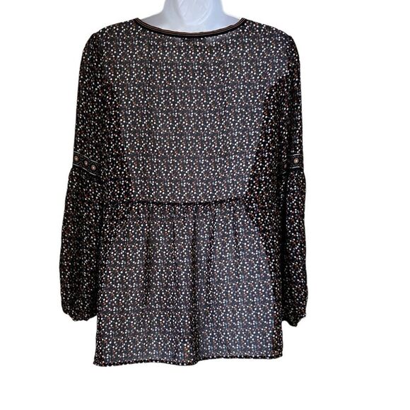 Max Studio Sheer Black Multicolor Long Sleeve empire Waist Blouse top sz M - Picture 2 of 9